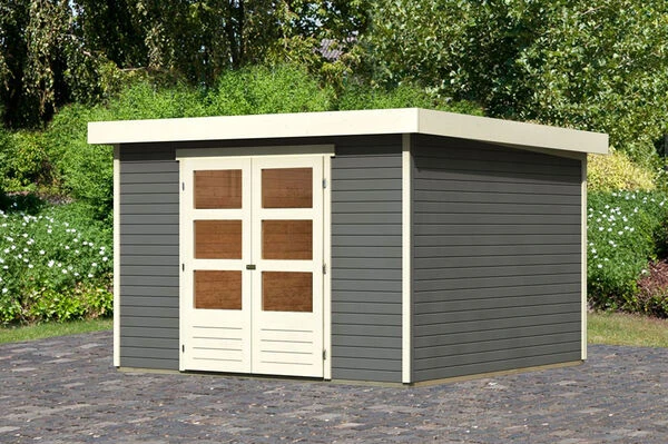 KARIBU Gartenhaus Askola 6, Terragrau, Fichtenholz 19mm, 334 X 306 X 216 Cm, Flachdach, Doppelflügeltür 3 KARIBU Gartenhaus Askola 6, Terragrau, Fichtenholz 19mm, 334 X 306 X 216 Cm, Flachdach, Doppelflügeltür