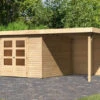 KARIBU Gartenhaus Askola 6, Naturbelassen, Fichtenholz 19mm, 334 X 306 X 216 Cm, Flachdach, Anbau 2,4m Mit Rückwand 1 KARIBU Gartenhaus Askola 6, Naturbelassen, Fichtenholz 19mm, 334 X 306 X 216 Cm, Flachdach, Anbau 2,4m Mit Rückwand -Gartenmoebel Verkaufs-Shop 30537 11 01.jpg