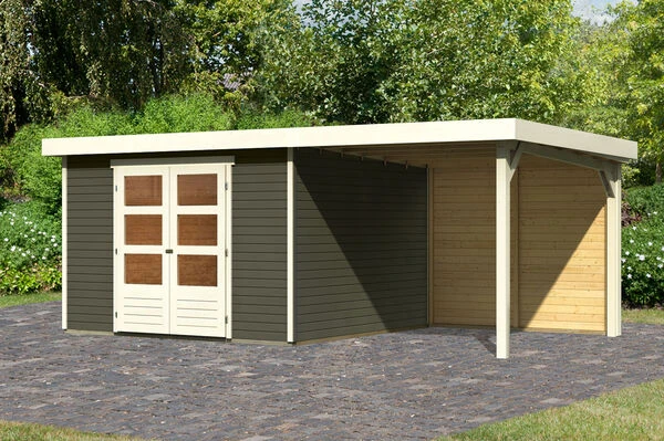 KARIBU Gartenhaus Askola 6, Terragrau, Fichtenholz 19mm, 334 X 306 X 216 Cm, Flachdach, Anbau 2,4m Mit Rückwand 3 KARIBU Gartenhaus Askola 6, Terragrau, Fichtenholz 19mm, 334 X 306 X 216 Cm, Flachdach, Anbau 2,4m Mit Rückwand