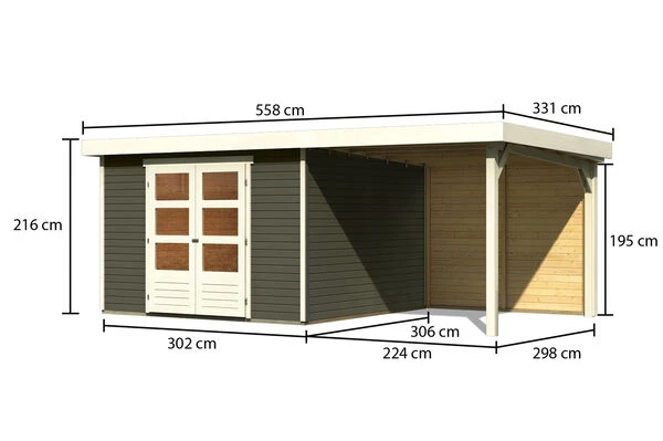 KARIBU Gartenhaus Askola 6, Terragrau, Fichtenholz 19mm, 334 X 306 X 216 Cm, Flachdach, Anbau 2,4m Mit Rückwand 7 KARIBU Gartenhaus Askola 6, Terragrau, Fichtenholz 19mm, 334 X 306 X 216 Cm, Flachdach, Anbau 2,4m Mit Rückwand – Bild 5