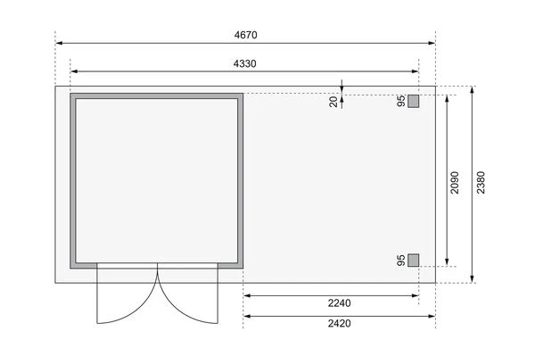 KARIBU Gartenhaus Askola 2, Naturbelassen, Fichtenholz 19mm, 467 X 217 X 211 Cm, Flachdach, Anbau 2,4m Mit Rückwand 8 KARIBU Gartenhaus Askola 2, Naturbelassen, Fichtenholz 19mm, 467 X 217 X 211 Cm, Flachdach, Anbau 2,4m Mit Rückwand – Bild 6