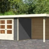 KARIBU Gartenhaus Askola 3,5, Terragrau, Fichtenholz 19mm, 491 X 246 X 211 Cm, Flachdach, Anbau 2,4m Mit Rückwand