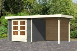 KARIBU Gartenhaus Askola 3,5, Terragrau, Fichtenholz 19mm, 491 X 246 X 211 Cm, Flachdach, Anbau 2,4m Mit Rückwand
