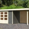 KARIBU Gartenhaus Askola 4, Terragrau, Fichtenholz 19mm, 554 X 217 X 211 Cm, Flachdach, Anbau 2,4m Mit Rückwand -Gartenmoebel Verkaufs-Shop 30537 8 01.jpg