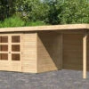 KARIBU Gartenhaus Askola 5, Naturbelassen, Fichtenholz 19mm, 554 X 246 X 211 Cm, Flachdach, Anbau 2,4m Mit Rückwand