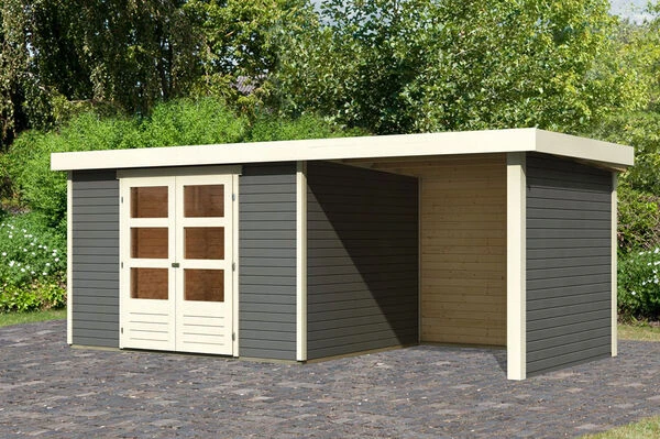KARIBU Gartenhaus Askola5 , Terragrau, Fichtenholz 19mm, 554 X 246 X 211 Cm, Flachdach, Anbau 2,4m Mit Rück- Und Seitenwand 3 KARIBU Gartenhaus Askola5 , Terragrau, Fichtenholz 19mm, 554 X 246 X 211 Cm, Flachdach, Anbau 2,4m Mit Rück- Und Seitenwand