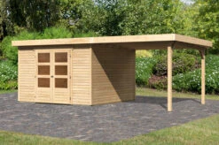 KARIBU Gartenhaus Askola 6, Naturbelassen, Fichtenholz 19mm, 591,5 X 306 X 216 Cm, Flachdach, Seitlicher Anbau 2,8m