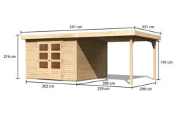 KARIBU Gartenhaus Askola 6, Naturbelassen, Fichtenholz 19mm, 591,5 X 306 X 216 Cm, Flachdach, Seitlicher Anbau 2,8m -Gartenmoebel Verkaufs-Shop 30539 3 05.jpg