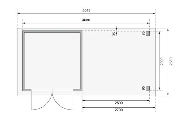 KARIBU Gartenhaus Askola 2, Terragrau, Fichtenholz 19mm, 504,5 X 217 X 211 Cm, Flachdach, Seitlicher Anbau 2,8m Mit Rückwand 8 KARIBU Gartenhaus Askola 2, Terragrau, Fichtenholz 19mm, 504,5 X 217 X 211 Cm, Flachdach, Seitlicher Anbau 2,8m Mit Rückwand – Bild 6
