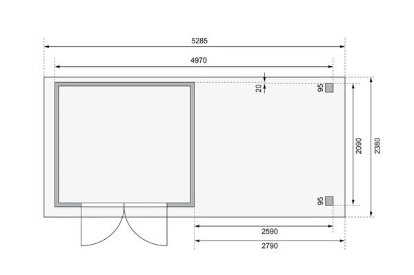 KARIBU Gartenhaus Askola 3, Naturbelassen, Fichtenholz 19mm, 528,5 X 217 X 211 Cm, Flachdach, Seitlicher Anbau 2,8m Mit Rückwand 8 KARIBU Gartenhaus Askola 3, Naturbelassen, Fichtenholz 19mm, 528,5 X 217 X 211 Cm, Flachdach, Seitlicher Anbau 2,8m Mit Rückwand – Bild 6