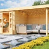 KARIBU Gartenhaus Askola 3,5, Naturbelassen, Fichtenholz 19mm, 528,5 X 246 X 211 Cm, Flachdach, Seitlicher Anbau 2,8m Mit Rückwand