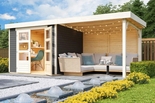 KARIBU Gartenhaus Askola 3,5, Terragrau, Fichtenholz 19mm, 528,5 X 246 X 211 Cm, Flachdach, Seitlicher Anbau 2,8m Mit Rückwand 3 KARIBU Gartenhaus Askola 3,5, Terragrau, Fichtenholz 19mm, 528,5 X 246 X 211 Cm, Flachdach, Seitlicher Anbau 2,8m Mit Rückwand