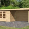 KARIBU Gartenhaus Askola 4, Naturbelassen, Fichtenholz 19mm, 591,5 X 217 X 211 Cm, Flachdach, Seitlicher Anbau 2,8m Mit Rückwand 2 KARIBU Gartenhaus Askola 4, Naturbelassen, Fichtenholz 19mm, 591,5 X 217 X 211 Cm, Flachdach, Seitlicher Anbau 2,8m Mit Rückwand -Gartenmoebel Verkaufs-Shop 30540 7 01.jpg