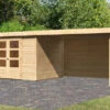 KARIBU Gartenhaus Askola 5, Naturbelassen, Fichtenholz 19mm, 591,5 X 246 X 211 Cm, Flachdach, Seitlicher Anbau 2,8m Mit Rückwand 2 KARIBU Gartenhaus Askola 5, Naturbelassen, Fichtenholz 19mm, 591,5 X 246 X 211 Cm, Flachdach, Seitlicher Anbau 2,8m Mit Rückwand -Gartenmoebel Verkaufs-Shop 30540 9 01.jpg