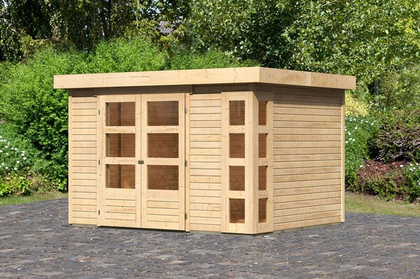 KARIBU Gartenhaus Kerko 5, Naturbelassen, Fichtenholz 19mm, 329 X 246 X 210 Cm, Flachdach, Doppelflügeltür 3 KARIBU Gartenhaus Kerko 5, Naturbelassen, Fichtenholz 19mm, 329 X 246 X 210 Cm, Flachdach, Doppelflügeltür