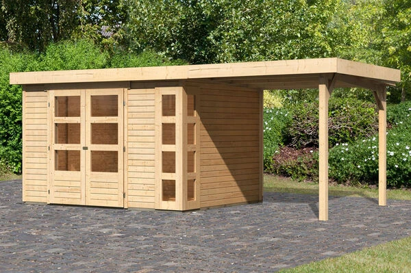KARIBU Gartenhaus Kerko 5, Naturbelassen, Fichtenholz 19mm, 554 X 246 X 210 Cm, Flachdach, Anbau 2,4m 3 KARIBU Gartenhaus Kerko 5, Naturbelassen, Fichtenholz 19mm, 554 X 246 X 210 Cm, Flachdach, Anbau 2,4m