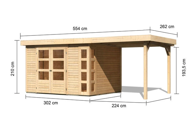 KARIBU Gartenhaus Kerko 5, Naturbelassen, Fichtenholz 19mm, 554 X 246 X 210 Cm, Flachdach, Anbau 2,4m 7 KARIBU Gartenhaus Kerko 5, Naturbelassen, Fichtenholz 19mm, 554 X 246 X 210 Cm, Flachdach, Anbau 2,4m – Bild 5