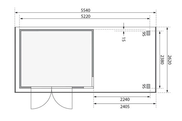 KARIBU Gartenhaus Kerko 5, Naturbelassen, Fichtenholz 19mm, 554 X 246 X 210 Cm, Flachdach, Anbau 2,4m 8 KARIBU Gartenhaus Kerko 5, Naturbelassen, Fichtenholz 19mm, 554 X 246 X 210 Cm, Flachdach, Anbau 2,4m – Bild 6