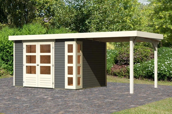 KARIBU Gartenhaus Kerko 5, Terragrau, Fichtenholz 19mm, 554 X 246 X 210 Cm, Flachdach, Anbau 2,4m 3 KARIBU Gartenhaus Kerko 5, Terragrau, Fichtenholz 19mm, 554 X 246 X 210 Cm, Flachdach, Anbau 2,4m