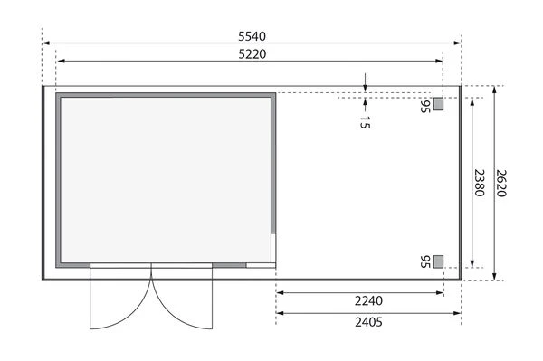 KARIBU Gartenhaus Kerko 5, Terragrau, Fichtenholz 19mm, 554 X 246 X 210 Cm, Flachdach, Anbau 2,4m 8 KARIBU Gartenhaus Kerko 5, Terragrau, Fichtenholz 19mm, 554 X 246 X 210 Cm, Flachdach, Anbau 2,4m – Bild 6