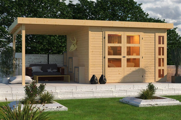 KARIBU Gartenhaus Kerko 6, Naturbelassen, Fichtenholz 19mm, 558 X 306 X 216 Cm, Flachdach, Anbau 2,4m 3 KARIBU Gartenhaus Kerko 6, Naturbelassen, Fichtenholz 19mm, 558 X 306 X 216 Cm, Flachdach, Anbau 2,4m