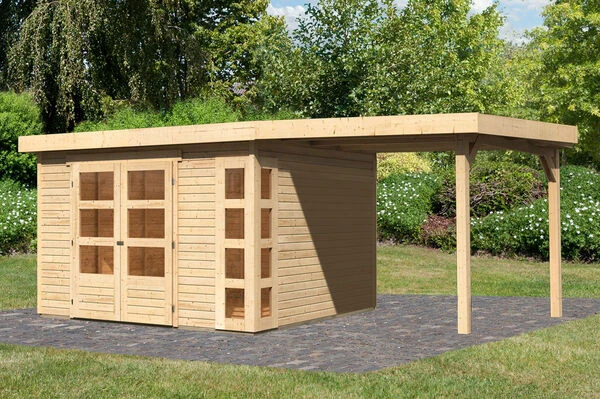 KARIBU Gartenhaus Kerko 6, Naturbelassen, Fichtenholz 19mm, 558 X 306 X 216 Cm, Flachdach, Anbau 2,4m 4 KARIBU Gartenhaus Kerko 6, Naturbelassen, Fichtenholz 19mm, 558 X 306 X 216 Cm, Flachdach, Anbau 2,4m – Bild 2