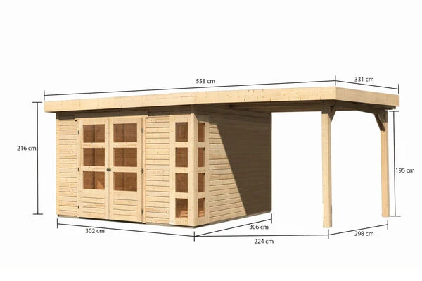 KARIBU Gartenhaus Kerko 6, Naturbelassen, Fichtenholz 19mm, 558 X 306 X 216 Cm, Flachdach, Anbau 2,4m 7 KARIBU Gartenhaus Kerko 6, Naturbelassen, Fichtenholz 19mm, 558 X 306 X 216 Cm, Flachdach, Anbau 2,4m – Bild 5