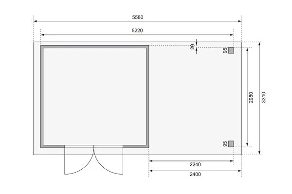 KARIBU Gartenhaus Kerko 6, Naturbelassen, Fichtenholz 19mm, 558 X 306 X 216 Cm, Flachdach, Anbau 2,4m 9 KARIBU Gartenhaus Kerko 6, Naturbelassen, Fichtenholz 19mm, 558 X 306 X 216 Cm, Flachdach, Anbau 2,4m – Bild 7