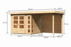 KARIBU Gartenhaus Kerko 3, Naturbelassen, Fichtenholz 19mm, 508 X 217 X 211 Cm, Flachdach, Anbau 2,4m Mit Rückwand -Gartenmoebel Verkaufs-Shop 30544 1 05.jpg
