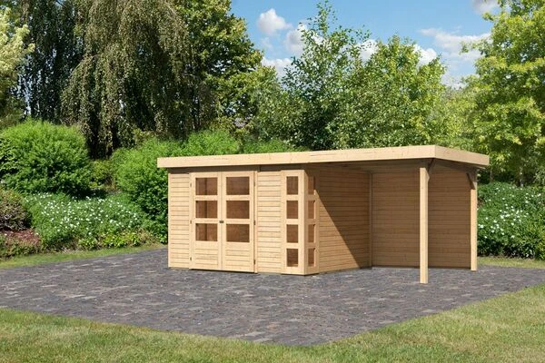 KARIBU Gartenhaus Kerko 5, Naturbelassen, Fichtenholz 19mm, 554 X 246 X 210 Cm, Flachdach, Anbau 2,4m Mit Rückwand 3 KARIBU Gartenhaus Kerko 5, Naturbelassen, Fichtenholz 19mm, 554 X 246 X 210 Cm, Flachdach, Anbau 2,4m Mit Rückwand