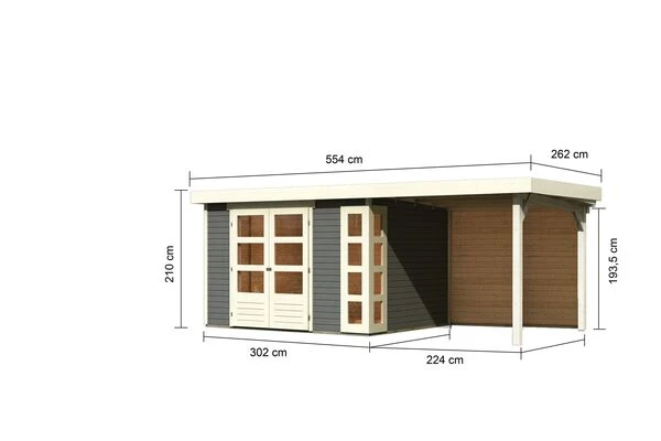 KARIBU Gartenhaus Kerko 5, Terragrau, Fichtenholz 19mm, 554 X 246 X 210 Cm, Flachdach, Anbau 2,4m Mit Rückwand 7 KARIBU Gartenhaus Kerko 5, Terragrau, Fichtenholz 19mm, 554 X 246 X 210 Cm, Flachdach, Anbau 2,4m Mit Rückwand – Bild 5