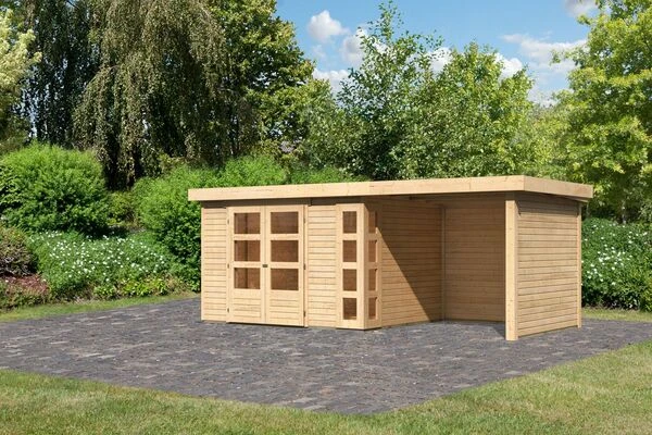 KARIBU Gartenhaus Kerko5 , Naturbelassen, Fichtenholz 19mm, 554 X 246 X 210 Cm, Flachdach, Anbau 2,4m Mit Rück- Und Seitenwand 3 KARIBU Gartenhaus Kerko5 , Naturbelassen, Fichtenholz 19mm, 554 X 246 X 210 Cm, Flachdach, Anbau 2,4m Mit Rück- Und Seitenwand