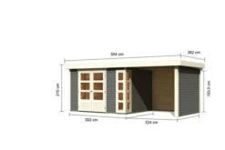 KARIBU Gartenhaus Kerko5 , Terragrau, Fichtenholz 19mm, 554 X 246 X 210 Cm, Flachdach, Anbau 2,4m Mit Rück- Und Seitenwand -Gartenmoebel Verkaufs-Shop 30545 2 05.jpg