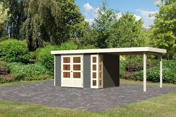 KARIBU Gartenhaus Kerko 5, Terragrau, Fichtenholz 19mm, 591,5 X 246 X 210 Cm, Flachdach, Anbau 2,8m 3 KARIBU Gartenhaus Kerko 5, Terragrau, Fichtenholz 19mm, 591,5 X 246 X 210 Cm, Flachdach, Anbau 2,8m