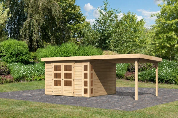 KARIBU Gartenhaus Kerko 6, Naturbelassen, Fichtenholz 19mm, 334 X 306 X 216 Cm, Flachdach, Anbau 2,8m 3 KARIBU Gartenhaus Kerko 6, Naturbelassen, Fichtenholz 19mm, 334 X 306 X 216 Cm, Flachdach, Anbau 2,8m