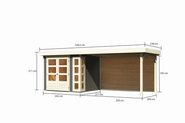 KARIBU Gartenhaus Kerko 3, Terragrau, Fichtenholz 19mm, 528,5 X 217 X 211 Cm, Flachdach, Anbau 2,8m Mit Rückwand 7 KARIBU Gartenhaus Kerko 3, Terragrau, Fichtenholz 19mm, 528,5 X 217 X 211 Cm, Flachdach, Anbau 2,8m Mit Rückwand – Bild 5