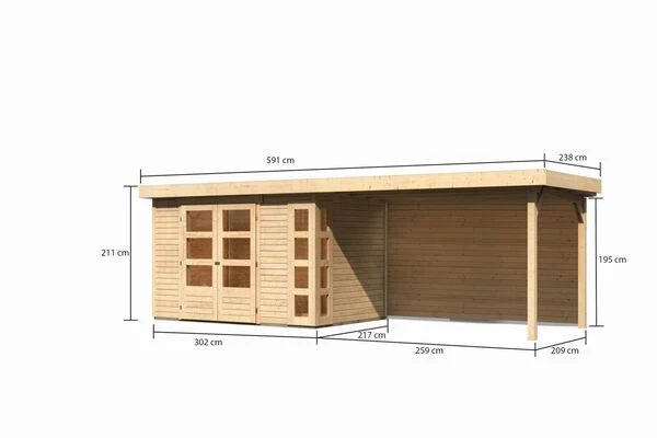 KARIBU Gartenhaus Kerko 4, Naturbelassen, Fichtenholz 19mm, 609 X 217 X 211 Cm, Flachdach, Anbau 2,8m Mit Rückwand 7 KARIBU Gartenhaus Kerko 4, Naturbelassen, Fichtenholz 19mm, 609 X 217 X 211 Cm, Flachdach, Anbau 2,8m Mit Rückwand – Bild 5