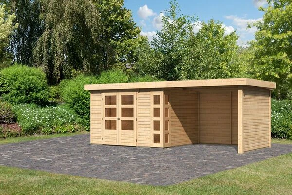 KARIBU Gartenhaus Kerko5 , Naturbelassen, Fichtenholz 19mm, 591,5 X 246 X 210 Cm, Flachdach, Anbau 2,8m Mit Rück- Und Seitenwand 3 KARIBU Gartenhaus Kerko5 , Naturbelassen, Fichtenholz 19mm, 591,5 X 246 X 210 Cm, Flachdach, Anbau 2,8m Mit Rück- Und Seitenwand