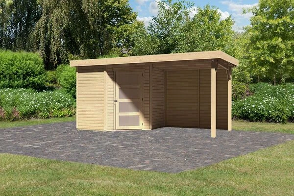 KARIBU Gartenhaus Schwandorf 3 , Naturbelassen, Fichtenholz 19mm, 467 X 217 X 218 Cm, Flachdach, Anbau 2,4m Mit Rückwand 3 KARIBU Gartenhaus Schwandorf 3 , Naturbelassen, Fichtenholz 19mm, 467 X 217 X 218 Cm, Flachdach, Anbau 2,4m Mit Rückwand