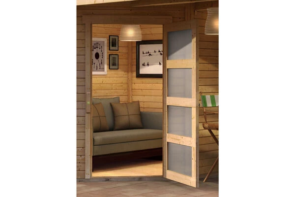 KARIBU Gartenhaus Schwandorf 3 , Naturbelassen, Fichtenholz 19mm, 467 X 217 X 218 Cm, Flachdach, Anbau 2,4m Mit Rückwand 4 KARIBU Gartenhaus Schwandorf 3 , Naturbelassen, Fichtenholz 19mm, 467 X 217 X 218 Cm, Flachdach, Anbau 2,4m Mit Rückwand – Bild 2