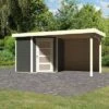 KARIBU Gartenhaus Schwandorf 3 , Terragrau, Fichtenholz 19mm, 467 X 217 X 218 Cm, Flachdach, Anbau 2,4m Mit Rückwand -Gartenmoebel Verkaufs-Shop 30549 2 01.jpg