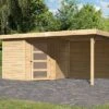 KARIBU Gartenhaus Schwandorf 5, Naturbelassen, Fichtenholz 19mm, 493 X 246 X 218 Cm, Flachdach, Anbau 2,4m Mit Rückwand -Gartenmoebel Verkaufs-Shop 30549 3 01.jpg