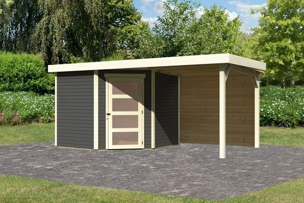 KARIBU Gartenhaus Schwandorf 5, Terragrau, Fichtenholz 19mm, 493 X 246 X 218 Cm, Flachdach, Anbau 2,4m Mit Rückwand 3 KARIBU Gartenhaus Schwandorf 5, Terragrau, Fichtenholz 19mm, 493 X 246 X 218 Cm, Flachdach, Anbau 2,4m Mit Rückwand