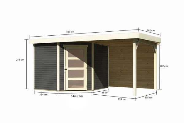 KARIBU Gartenhaus Schwandorf 5, Terragrau, Fichtenholz 19mm, 493 X 246 X 218 Cm, Flachdach, Anbau 2,4m Mit Rückwand 7 KARIBU Gartenhaus Schwandorf 5, Terragrau, Fichtenholz 19mm, 493 X 246 X 218 Cm, Flachdach, Anbau 2,4m Mit Rückwand – Bild 5