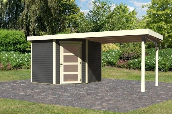 KARIBU Gartenhaus Schwandorf 5, Terragrau, Fichtenholz 19mm, 530 X 246 X 218 Cm, Flachdach, Anbau 2,8m 3 KARIBU Gartenhaus Schwandorf 5, Terragrau, Fichtenholz 19mm, 530 X 246 X 218 Cm, Flachdach, Anbau 2,8m