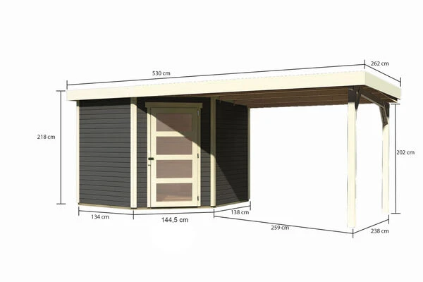 KARIBU Gartenhaus Schwandorf 5, Terragrau, Fichtenholz 19mm, 530 X 246 X 218 Cm, Flachdach, Anbau 2,8m 7 KARIBU Gartenhaus Schwandorf 5, Terragrau, Fichtenholz 19mm, 530 X 246 X 218 Cm, Flachdach, Anbau 2,8m – Bild 5