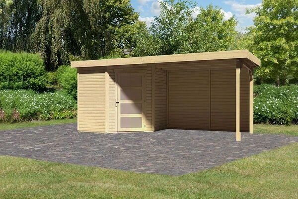 KARIBU Gartenhaus Schwandorf 3, Naturbelassen, Fichtenholz 19mm, 504,5 X 217 X 218 Cm, Flachdach, Anbau 2,8m Mit Rückwand 3 KARIBU Gartenhaus Schwandorf 3, Naturbelassen, Fichtenholz 19mm, 504,5 X 217 X 218 Cm, Flachdach, Anbau 2,8m Mit Rückwand
