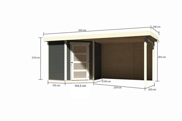KARIBU Gartenhaus Schwandorf 3, Terragrau, Fichtenholz 19mm, 504,5 X 217 X 218 Cm, Flachdach, Anbau 2,8m Mit Rückwand 7 KARIBU Gartenhaus Schwandorf 3, Terragrau, Fichtenholz 19mm, 504,5 X 217 X 218 Cm, Flachdach, Anbau 2,8m Mit Rückwand – Bild 5