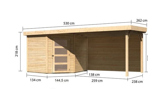KARIBU Gartenhaus Schwandorf 5, Naturbelassen, Fichtenholz 19mm, 530 X 246 X 218 Cm, Flachdach, Anbau 2,8m Mit Rückwand 7 KARIBU Gartenhaus Schwandorf 5, Naturbelassen, Fichtenholz 19mm, 530 X 246 X 218 Cm, Flachdach, Anbau 2,8m Mit Rückwand – Bild 5