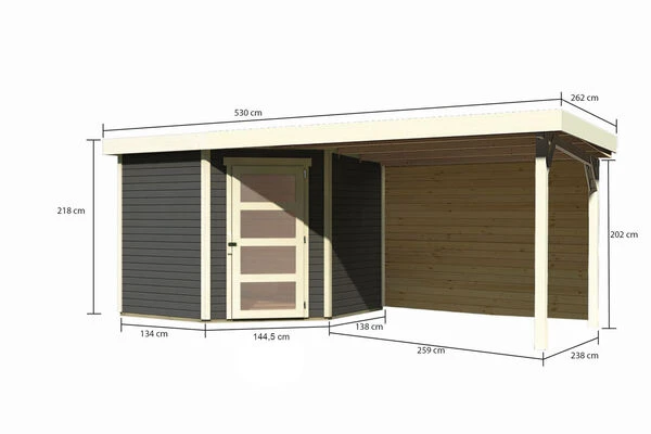 KARIBU Gartenhaus Schwandorf 5, Terragrau, Fichtenholz 19mm, 530 X 246 X 218 Cm, Flachdach, Anbau 2,8m Mit Rückwand 7 KARIBU Gartenhaus Schwandorf 5, Terragrau, Fichtenholz 19mm, 530 X 246 X 218 Cm, Flachdach, Anbau 2,8m Mit Rückwand – Bild 5